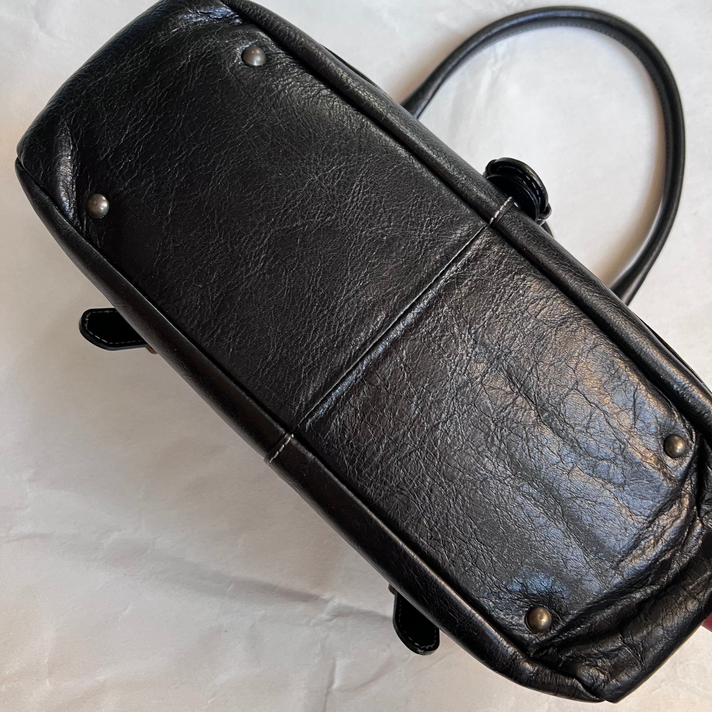 dakota western preppy black leather brass buckle shoulder bag