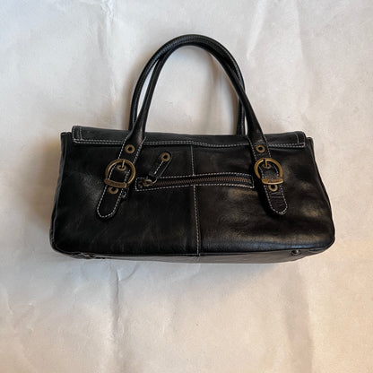 dakota western preppy black leather brass buckle shoulder bag