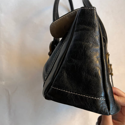 dakota western preppy black leather brass buckle shoulder bag