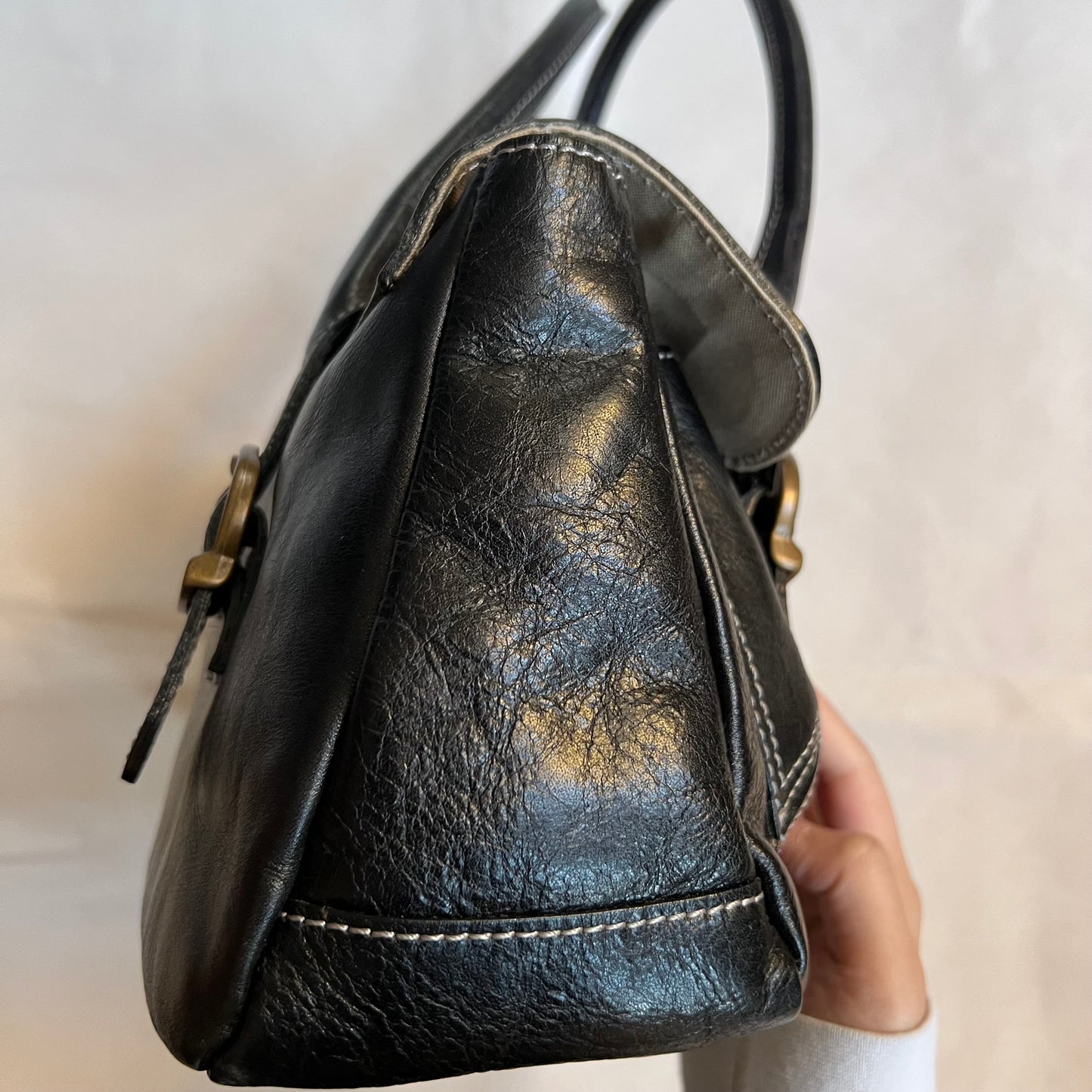 dakota western preppy black leather brass buckle shoulder bag