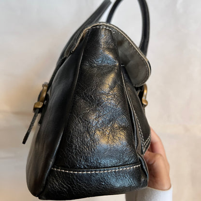 dakota western preppy black leather brass buckle shoulder bag