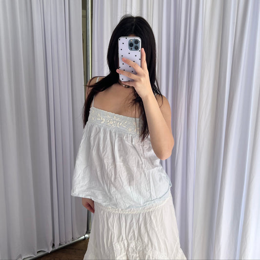 Naf Naf Light Blue Cream Embroidery Trim Square Neck Camisole