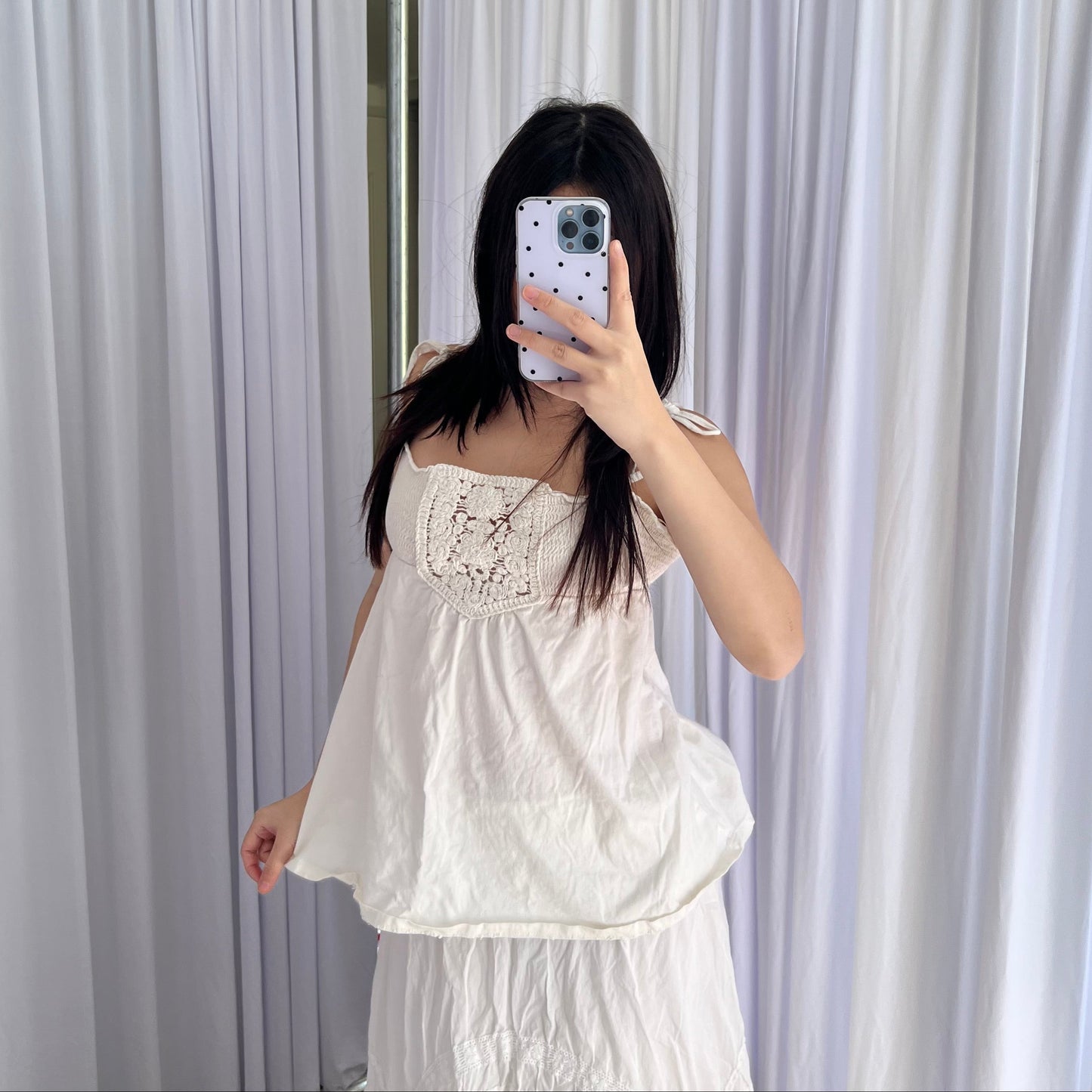 White Venca Babydoll Crochet Knit Broderie Anglaise Camisole