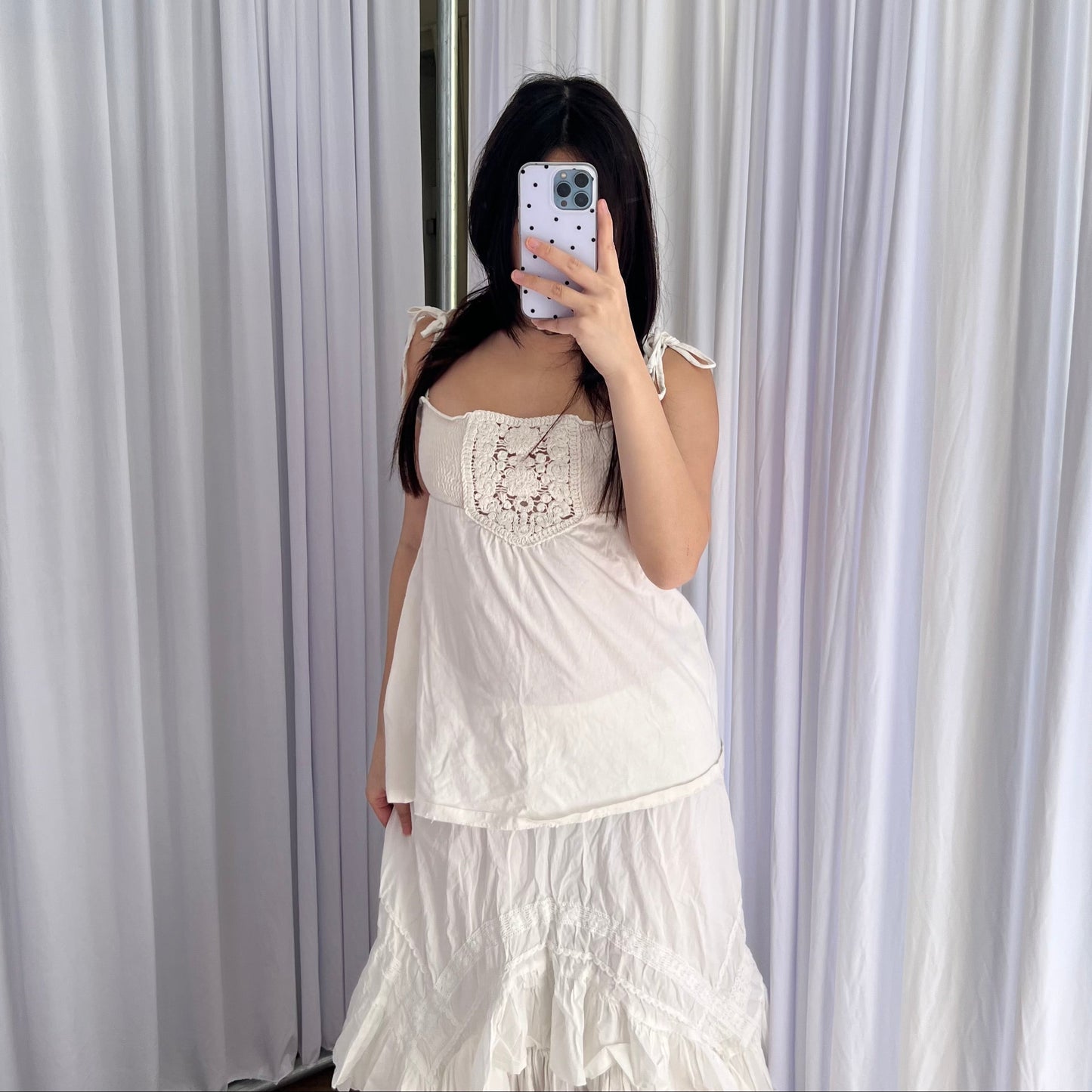 White Venca Babydoll Crochet Knit Broderie Anglaise Camisole