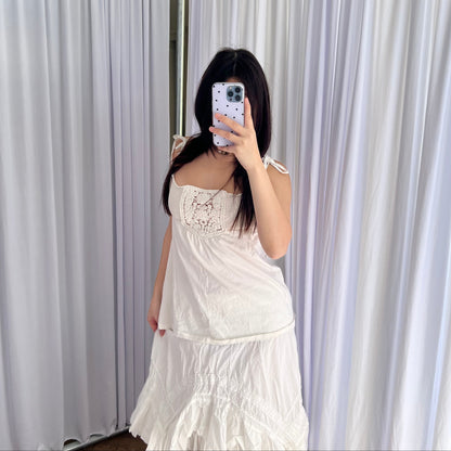 White Venca Babydoll Crochet Knit Broderie Anglaise Camisole