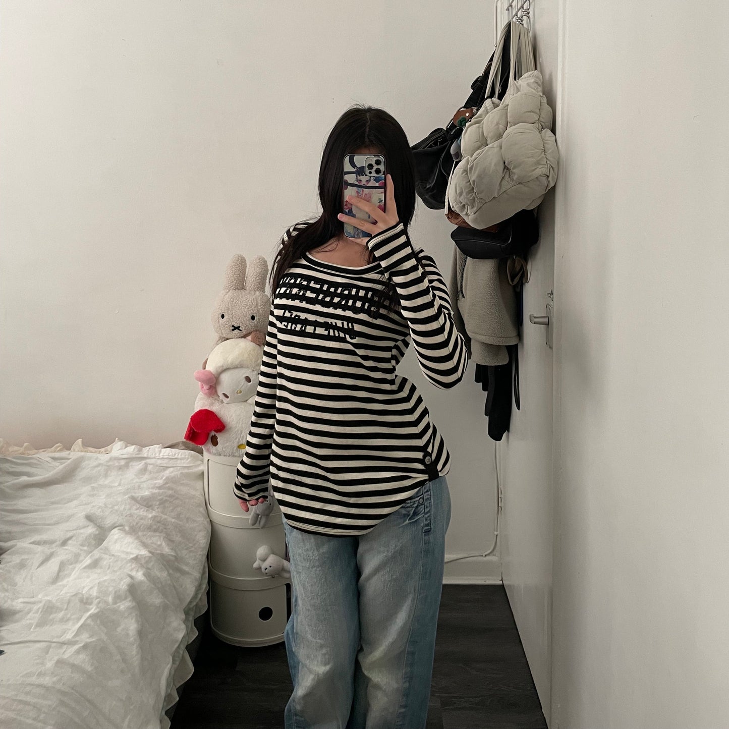 burberry blue label black white striped long sleeve