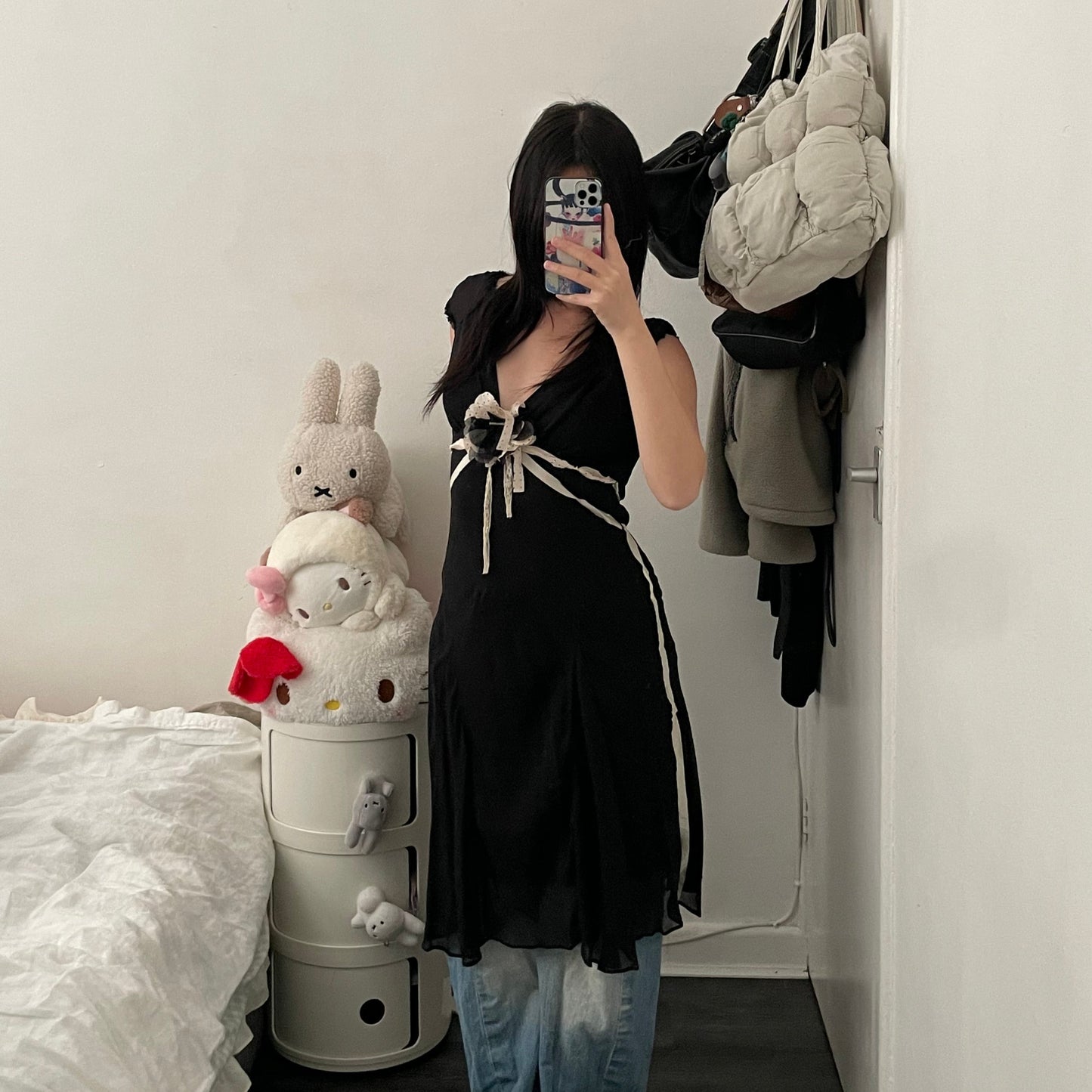 rebecca taylor black silk midi dress