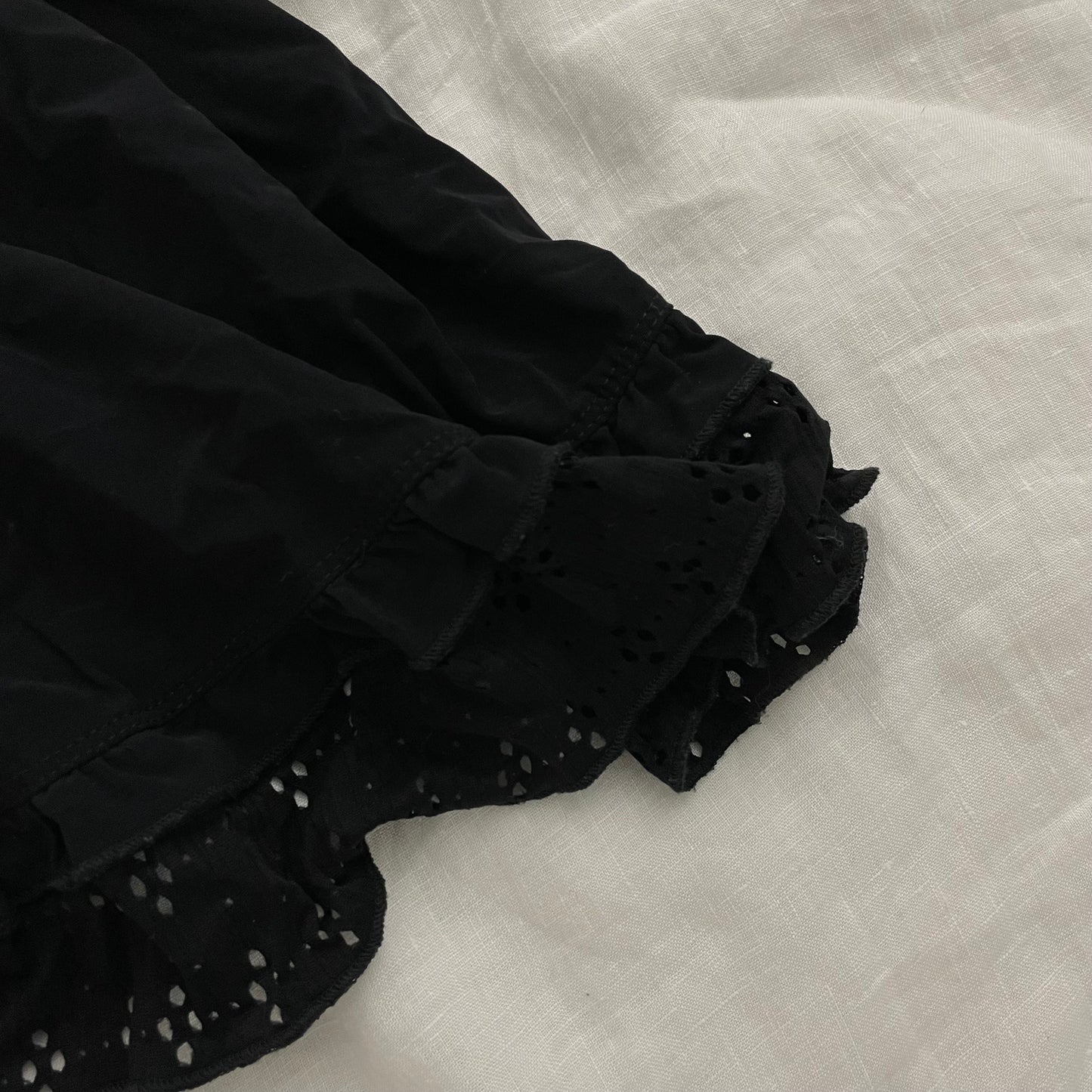 mcplanet black frilly button broderie anglaise midi dress with lacey hem