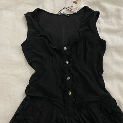 mcplanet black frilly button broderie anglaise midi dress with lacey hem