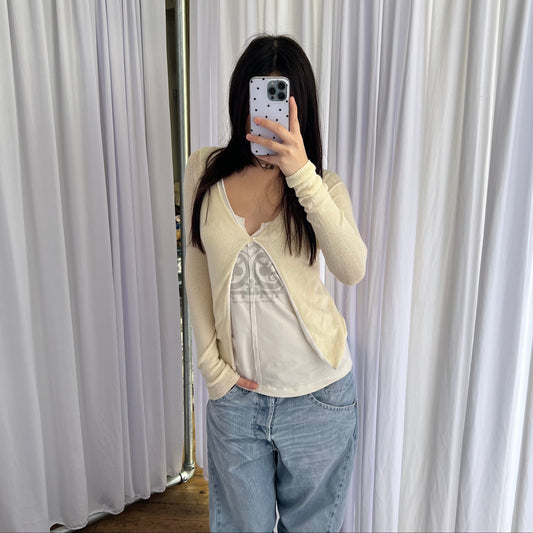 Twinset Baby Yellow White Layered Open Cardigan