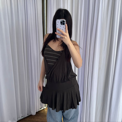 Miss Sixty Khaki Striped Draped Wrap Style Drop Waist Dress