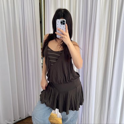 Miss Sixty Khaki Striped Draped Wrap Style Drop Waist Dress