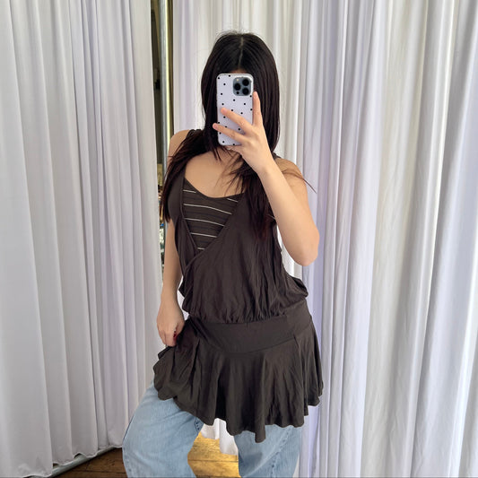 Miss Sixty Khaki Striped Draped Wrap Style Drop Waist Dress