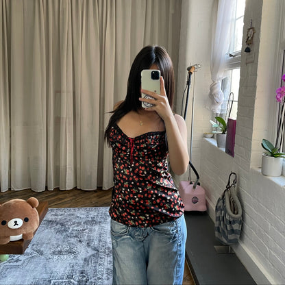 dolce & gabanna black lace strawberry print bustier balconette top