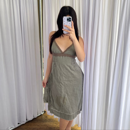Rwd Jeans Khaki Lacey A Line Graphic Hem Midi Dress