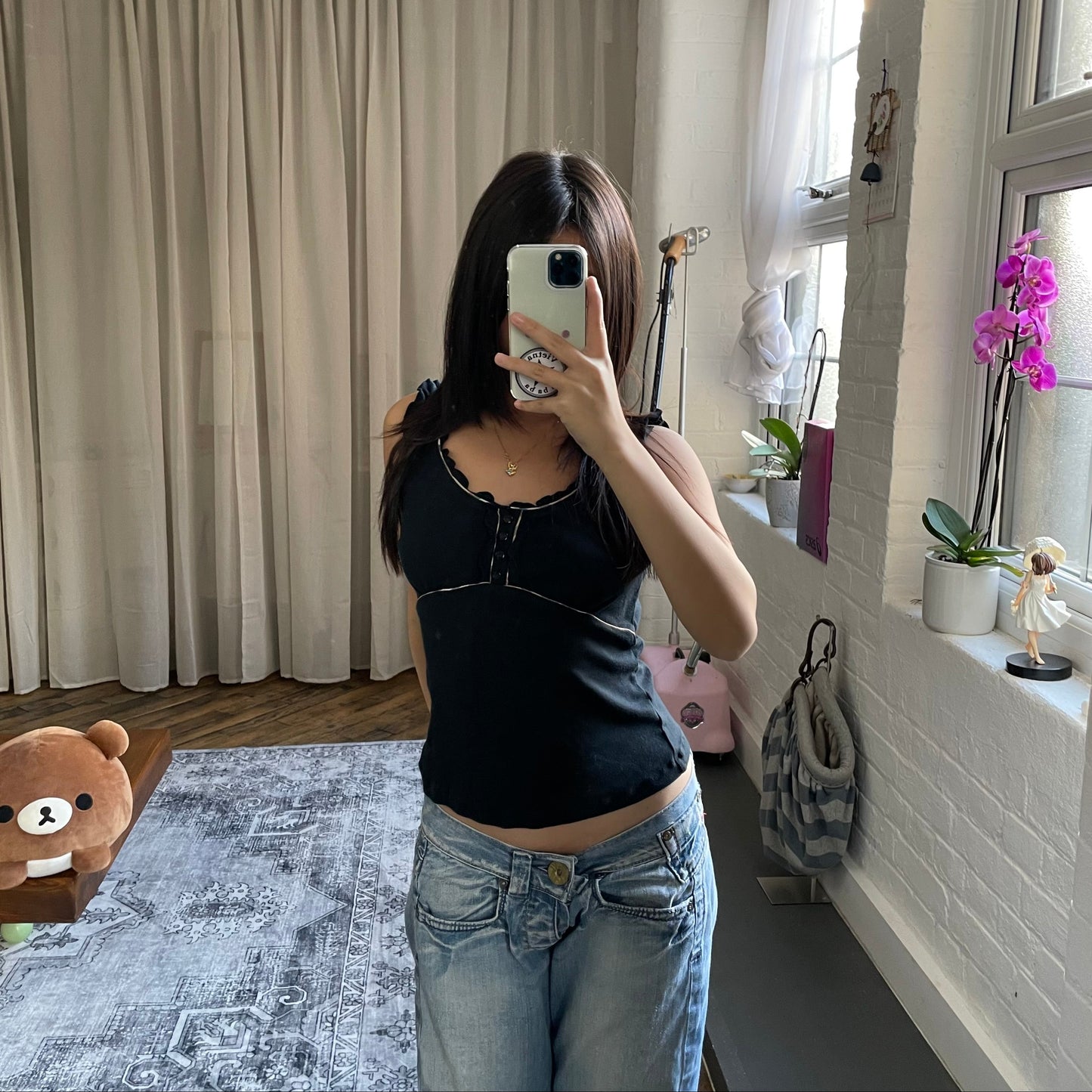 burberry blue label black balletcore frill nova check piping milkmaid style vest top