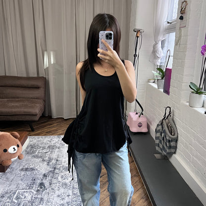 black cora kemperman crossback ribbed ruched tunic vest top