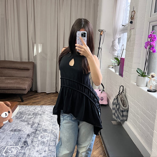 black cora kemperman crossback ribbed ruched tunic vest top