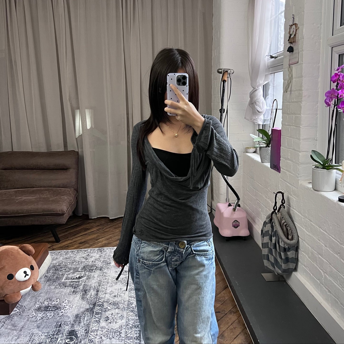 speccio grey black draped layered two in one black vest and long sleeve top