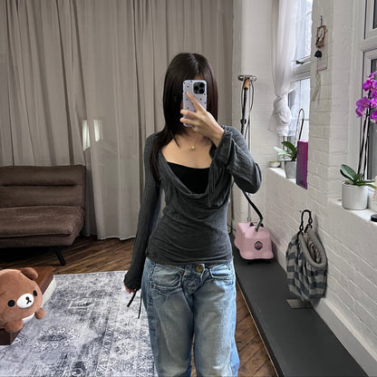 speccio grey black draped layered two in one black vest and long sleeve top