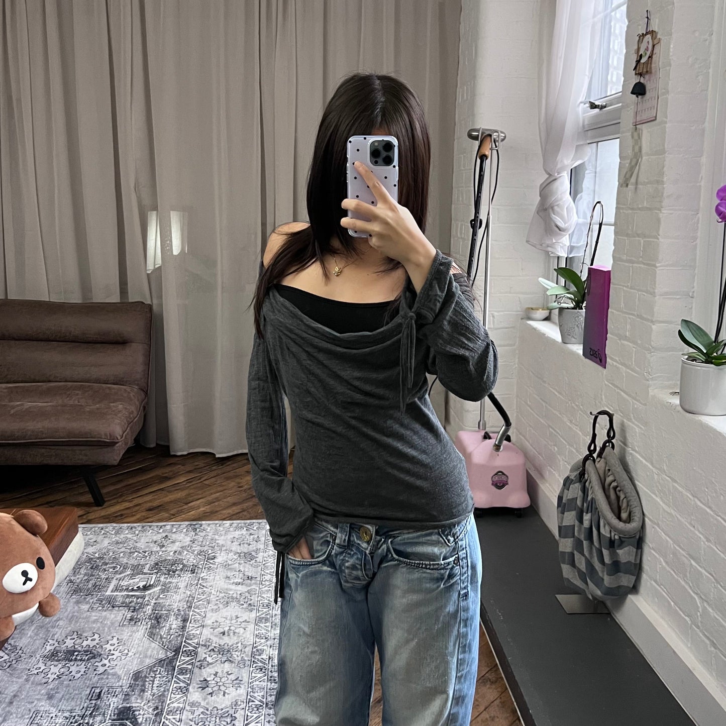 speccio grey black draped layered two in one black vest and long sleeve top