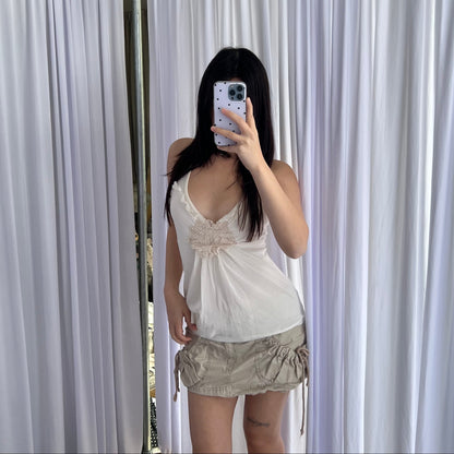 Alcott Beige Utility Ruched Pocket Ribbon Mini Cargo Skirt