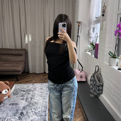 mosquitos black shimmery draped lightweight multi way cowl neck vest top