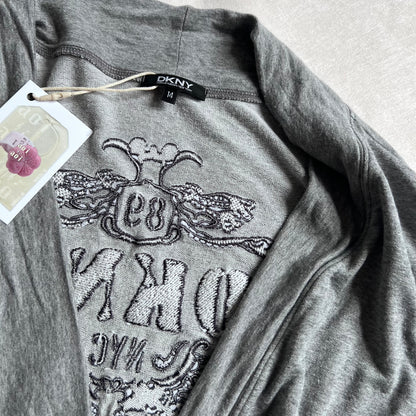 DKNY Grey Dual Zip Embroidered Wings V Neck Cardigan