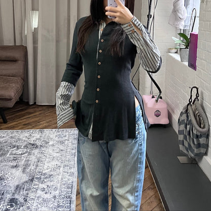 vintage morgan de toi preppy striped grey contrast striped layered style blouse