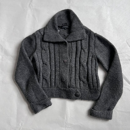 Vintage Nathalie Chaize Grey Wool Blend Cable Knit Cardigan Jacket