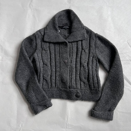 Vintage Nathalie Chaize Grey Wool Blend Cable Knit Cardigan Jacket