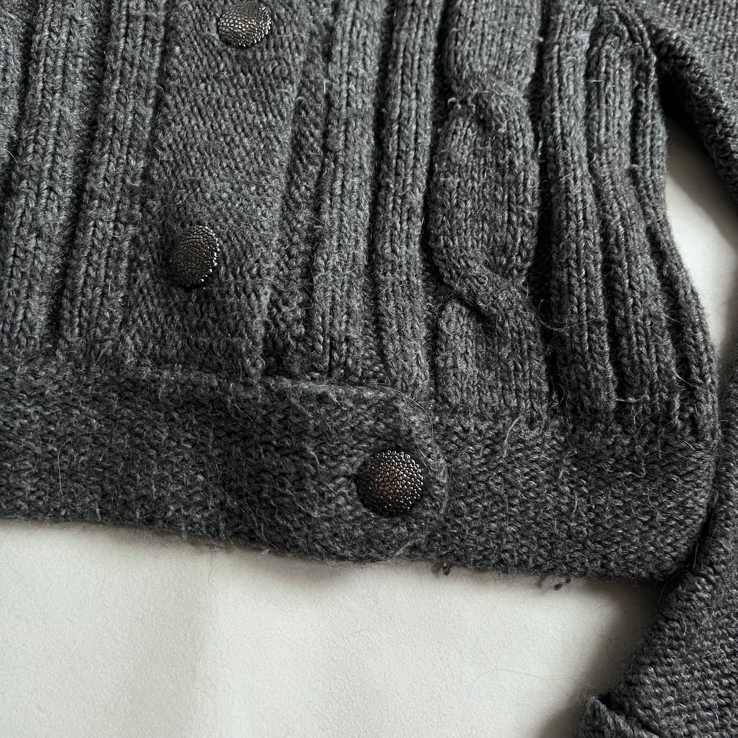 Vintage Nathalie Chaize Grey Wool Blend Cable Knit Cardigan Jacket