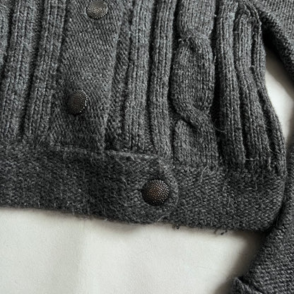 Vintage Nathalie Chaize Grey Wool Blend Cable Knit Cardigan Jacket