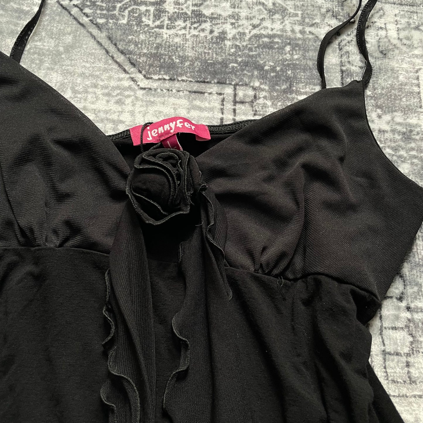 jennyfer 欧式夏季浪漫玫瑰花结荷叶边胸衣不对称吊带背心