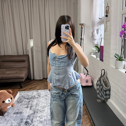 marithe francois girbaud avante garde lilac milkmaid corset button crop vest top