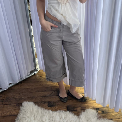Sportmax Utility Greige Taupe High Rise Buckle Accent Wide Leg Cotton Trousers