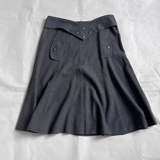 Grey Jacqueline Riu Waist Belt Button Accent Midi Skirt