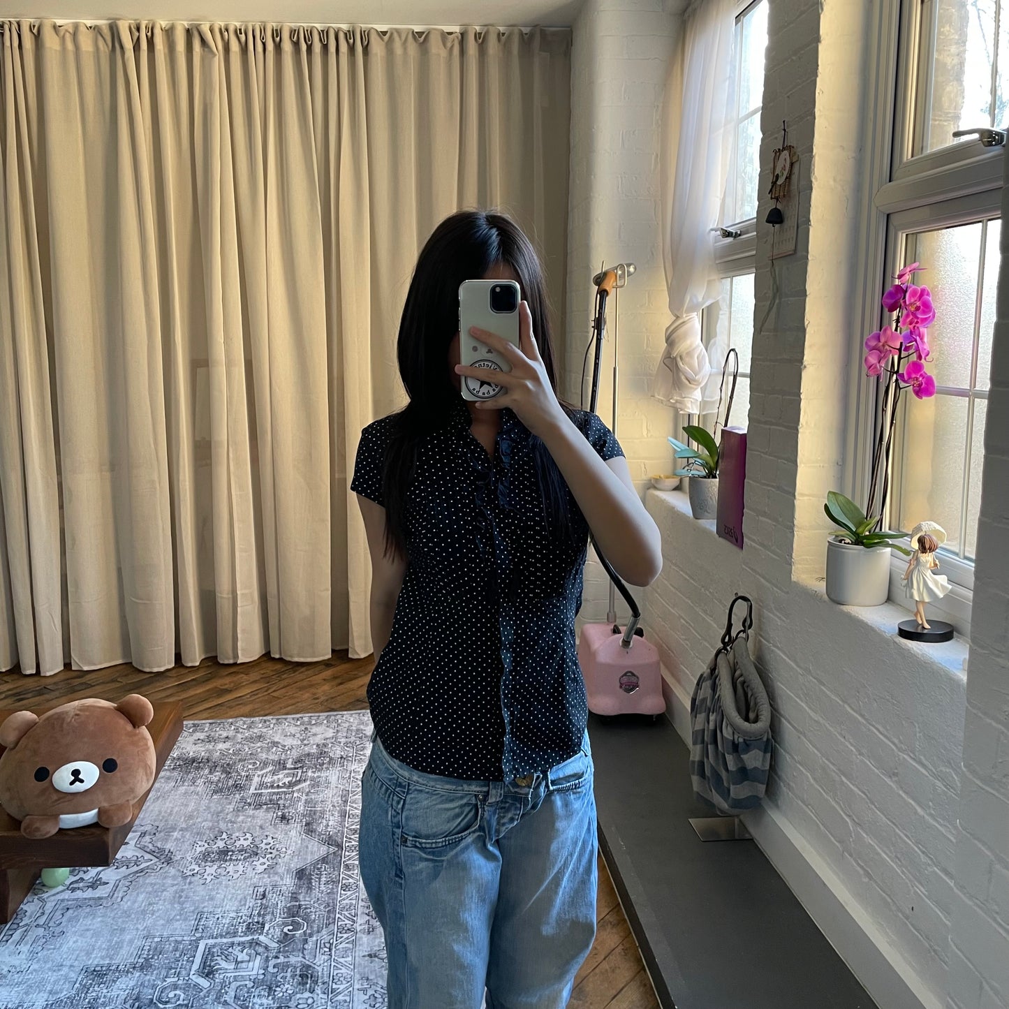 naracamicie coquette balletcore black collared polka dot frill cap sleeve blouse