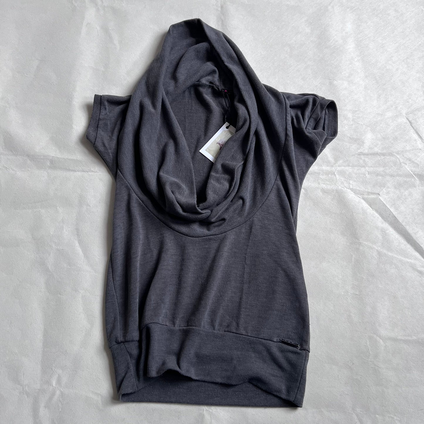 PDK Faded Purple Grey Neck Draped Short Sleeve Sweatshirt