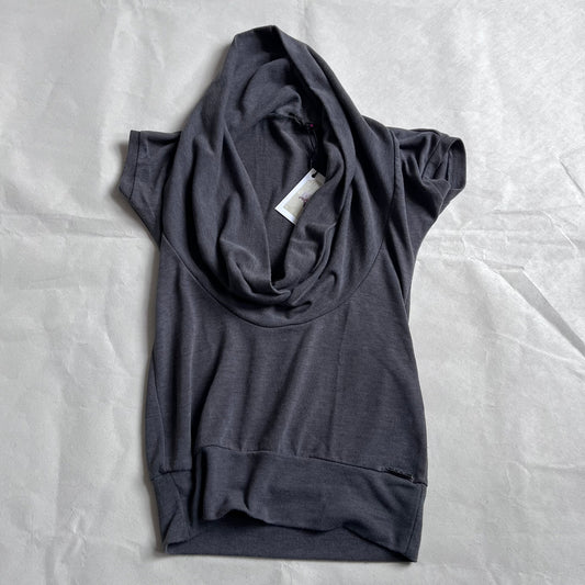 PDK Faded Purple Grey Neck Draped Short Sleeve Sweatshirt