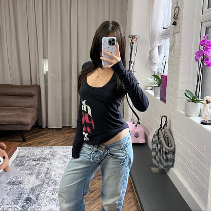 black diesel red white text graphic long sleeve shirt