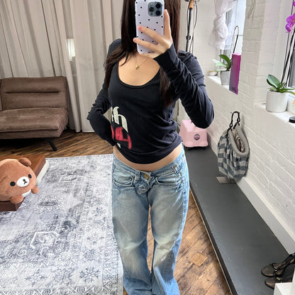 black diesel red white text graphic long sleeve shirt