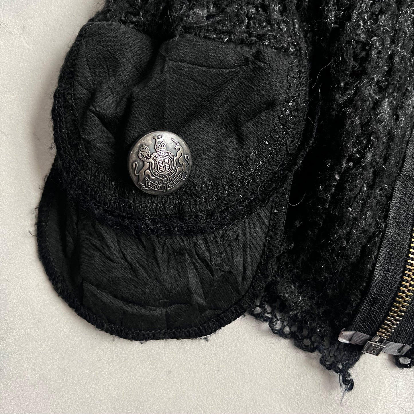 Speckled Black Fur Trim Zone Bleue Knit Long Sleeve Zip Cardigan