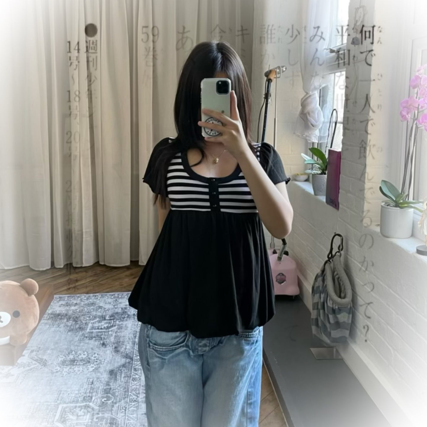 preppy pumpkin back striped babydoll keyhole back tunic blouse