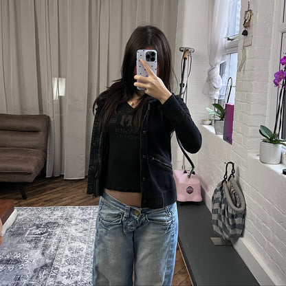 black g-star raw utility button down zip pocket hooded vest top