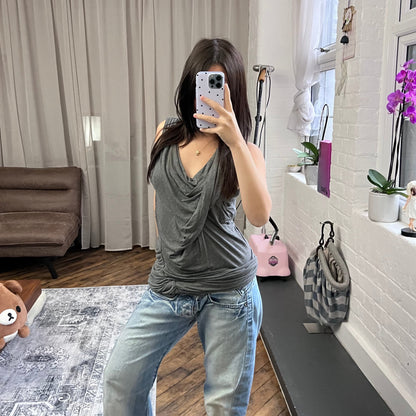 grey koul liquid slouchy draped sleeveless bodycon mini dress