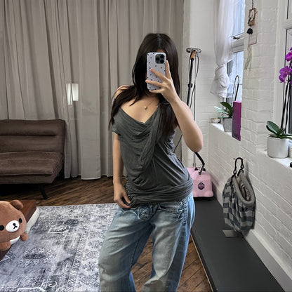 grey koul liquid slouchy draped sleeveless bodycon mini dress