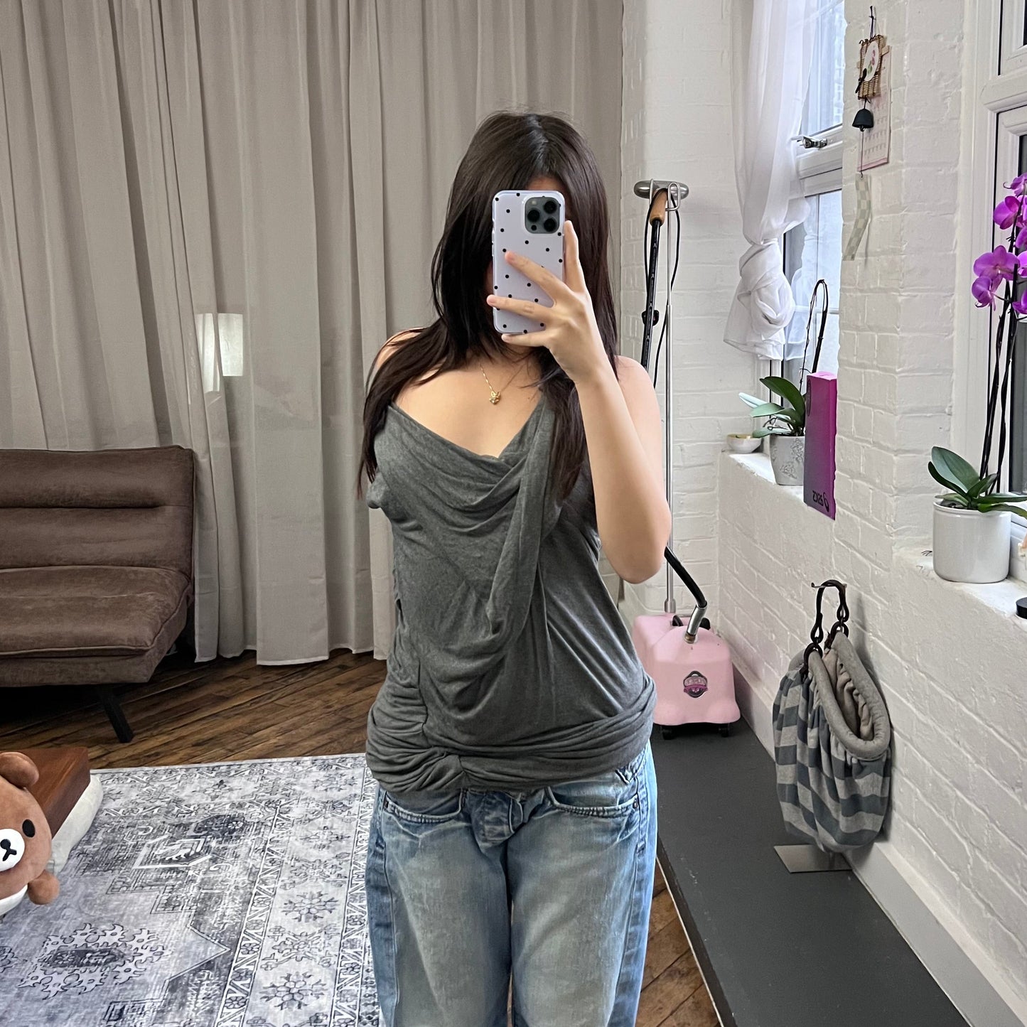 grey koul liquid slouchy draped sleeveless bodycon mini dress