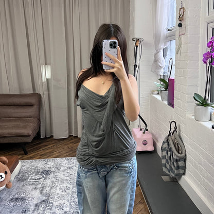 grey koul liquid slouchy draped sleeveless bodycon mini dress