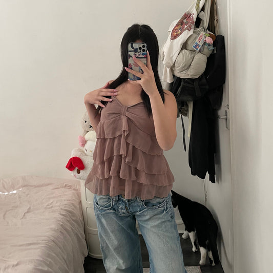 a.r.w arrow brown ruffle tiered bustier camisole